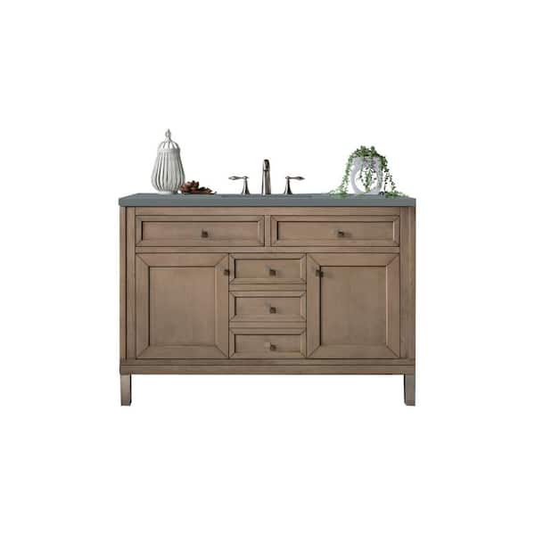James Martin Vanities Chicago 48.0 in. W x 23.5 in. D x 33.8 in. H Bathroom Vanity in Whitewashed Walnut with Cala Blue Quartz Top