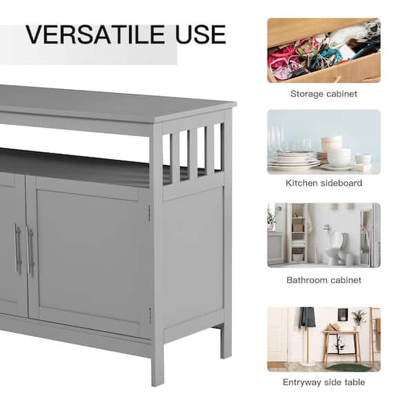 Kitchen Sideboard, Buffet Cabinet, Wooden Storage Console Table with 2-Level Cabinet and Open Shelf, Grey