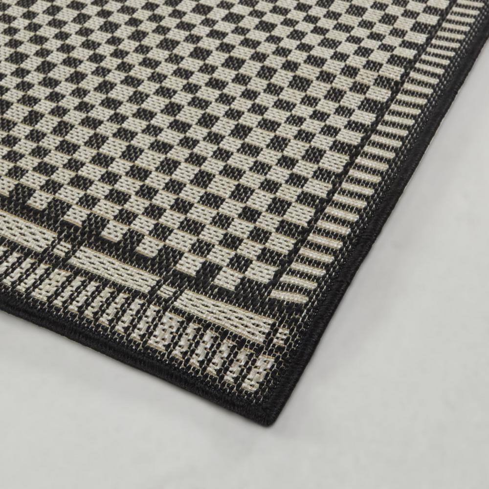 Charcoal and Beige Flat Woven Synthetic Rectangular Rug