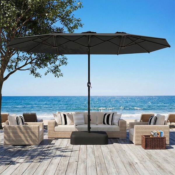 electrical patio umbrellas around elizabethtown ky Sunshine Valley 15-ft Steel Blue No-tilt Market Patio Umbrella with Lights with Base Polyester one_size