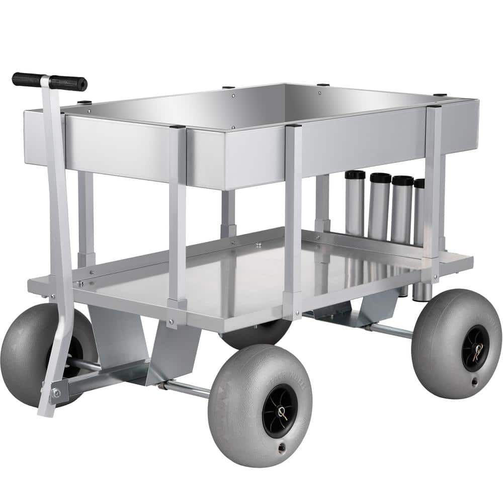 Fishing Cart Wagon - Holds 5 Fishing Poles – Portable - Large Air Rubber  Wheels – Cooler Platform – Storage Pouch –