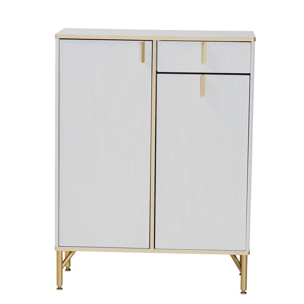 Lilac White Wood and Gold Metal 2-Door Shoe Cabinet