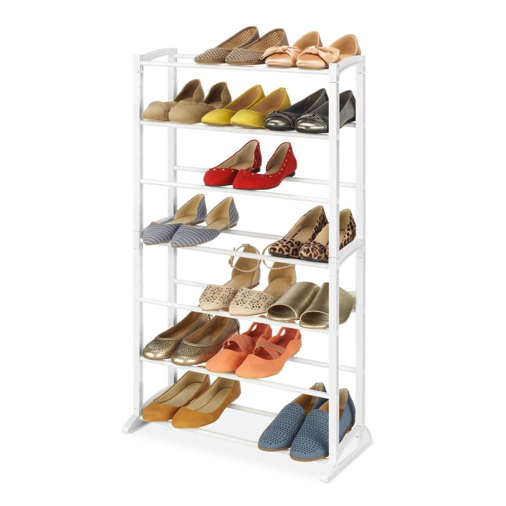 Whitmor 37.25 in. H 21-Pair White Metal and Plastic Shoe Rack