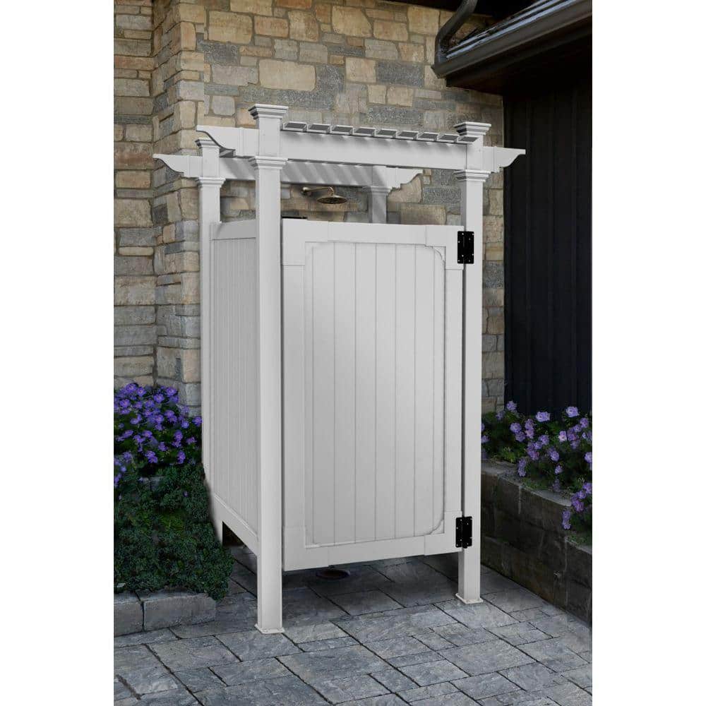 89in White Vinyl Outdoor Shower Enclosure Kit with Door