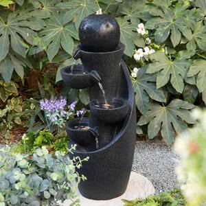 33.5 in. H Modern 5-Tier Tiered Bowl and Sphere Polyresin Outdoor Fountain with Pump and LED Light