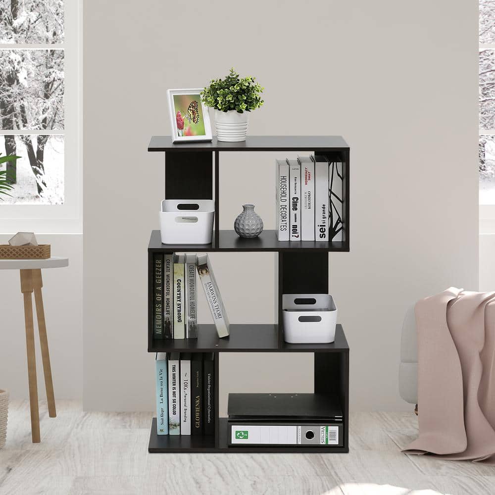 Furinno 37.32 in. Espresso Wood 7-shelf Etagere Bookcase with Open