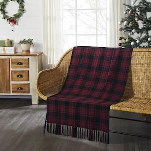 Cumberland Red Black Rustic Plaid Woven Throw Blanket