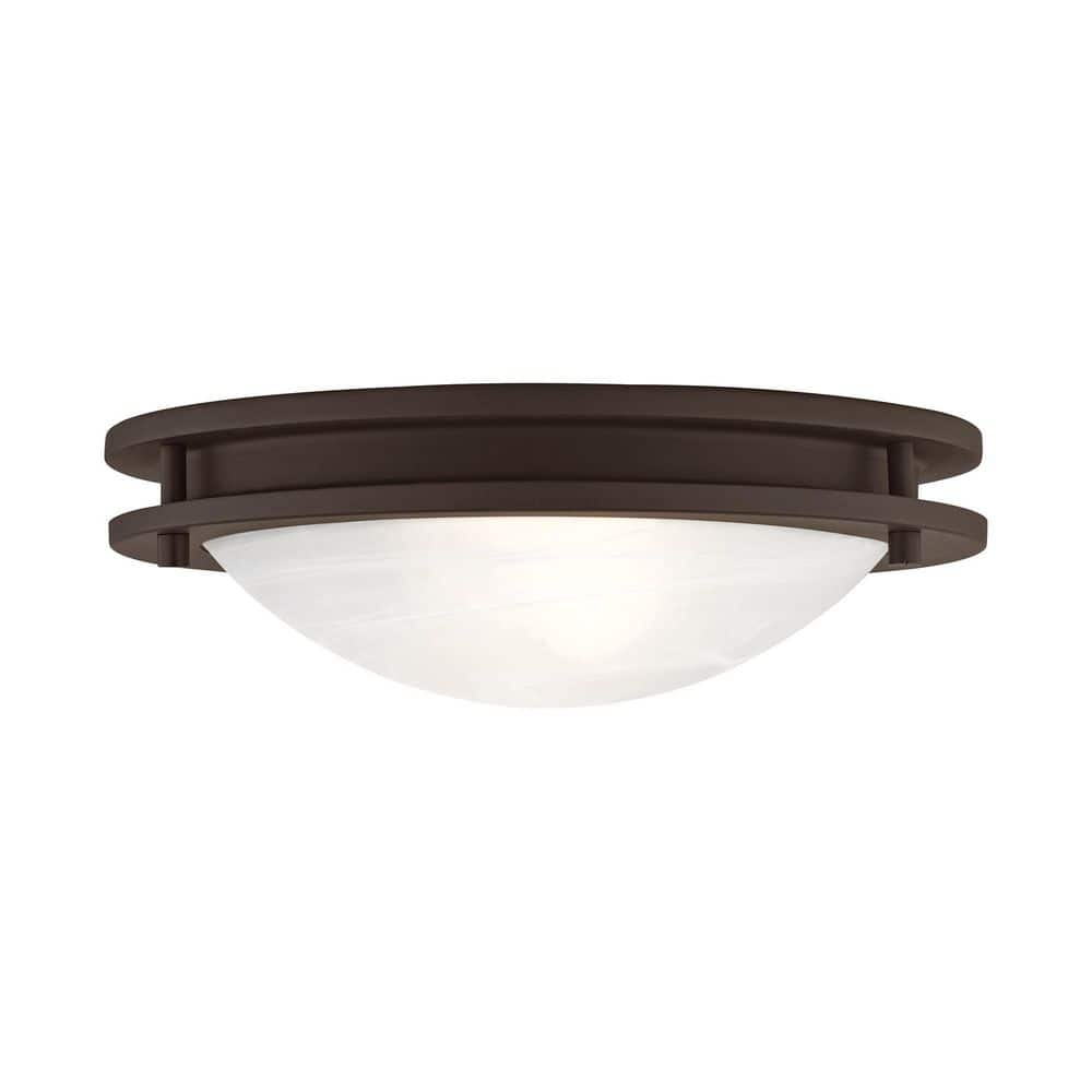 Ariel Contemporary 11" Bronze Bowl Ceiling Light with White Alabaster Glass