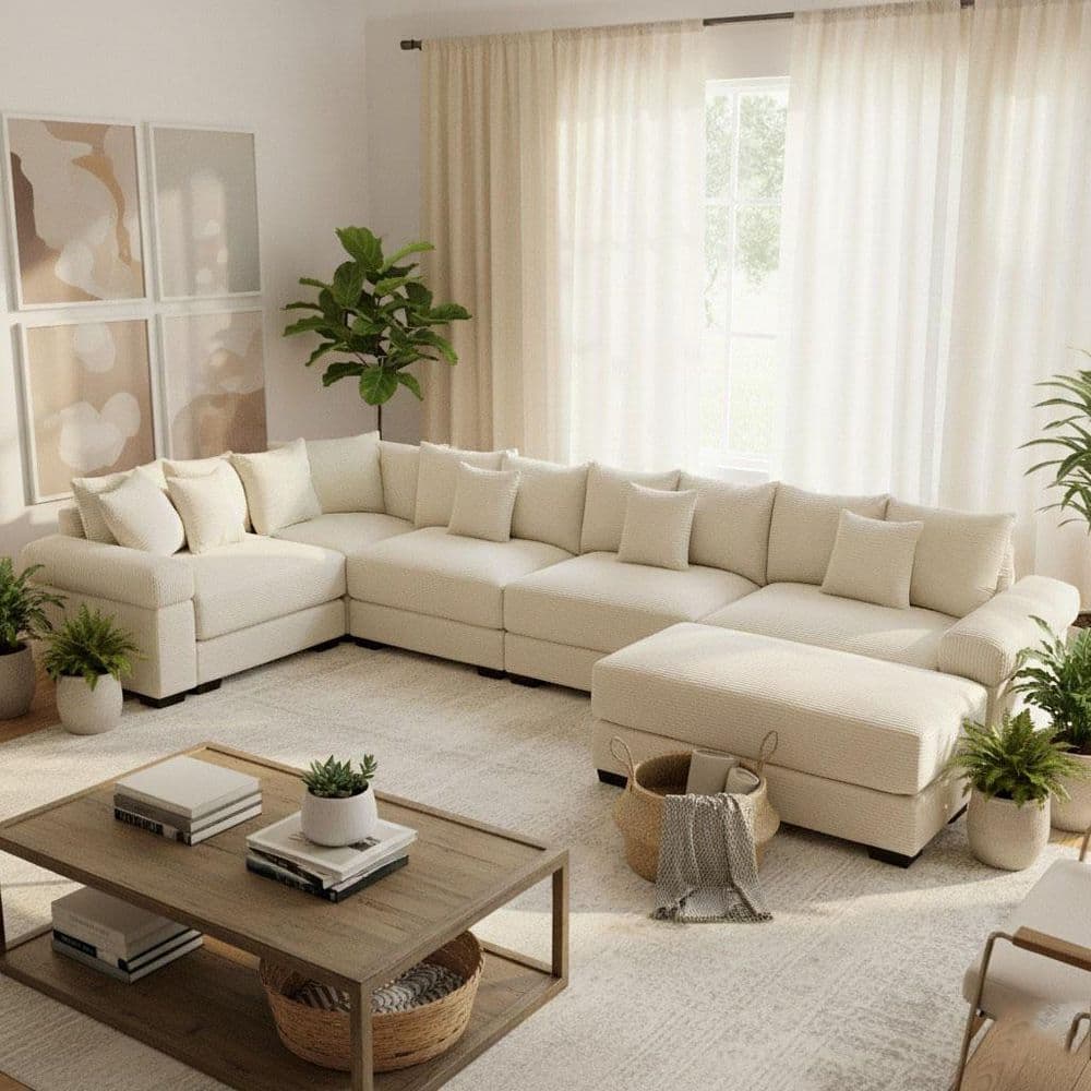 YSYJST 154.6 in. Straight Arm 6-Piece Corduroy Modular Sectional Sofa with Ottoman and Ergonomic Design in Creamy Beige price history on PriceWatchPro