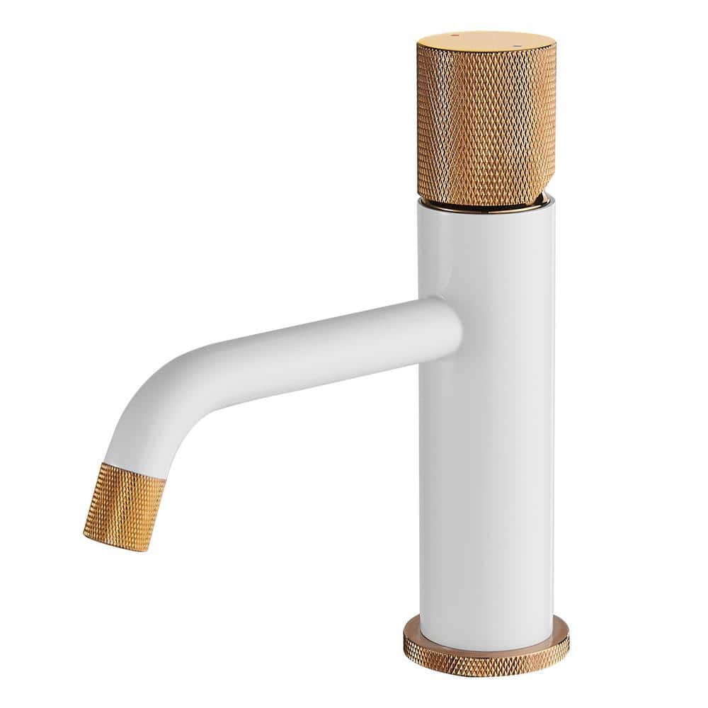Modern Single Hole Single Handle Bathroom Faucet in White and Rose Gold