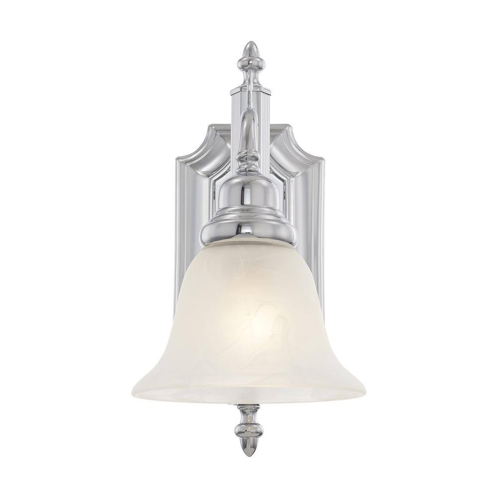 French Regency Polished Chrome 1-Light Bath Vanity with White Alabaster Glass