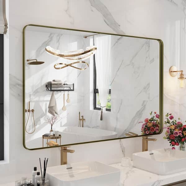 55 in. W x 36 in. H Premium Aluminum Framed Rectangular Bathroom Vanity Wall Mirror in Bronze