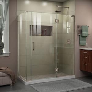 Unidoor-X 59.5 in. W x 34-3/8 in. D x 72 in. H Frameless Hinged Shower Enclosure in Brushed Nickel
