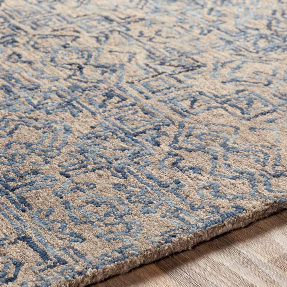 Blue Rectangular Handmade Wool Tufted Rug 2' x 3'
