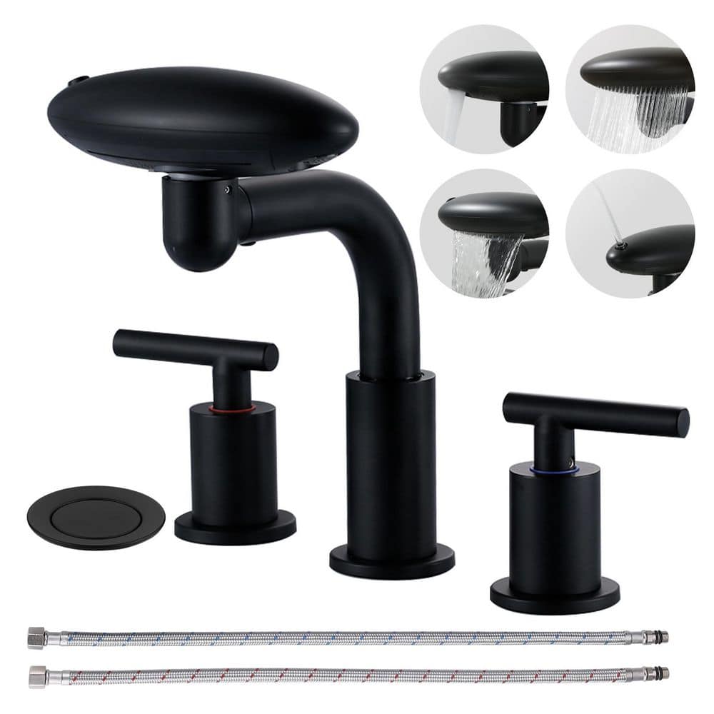 8 in. Widespread Double Handle Waterfall Bathroom Faucet with Drain Kit in Matte Black price history on PriceWatchPro