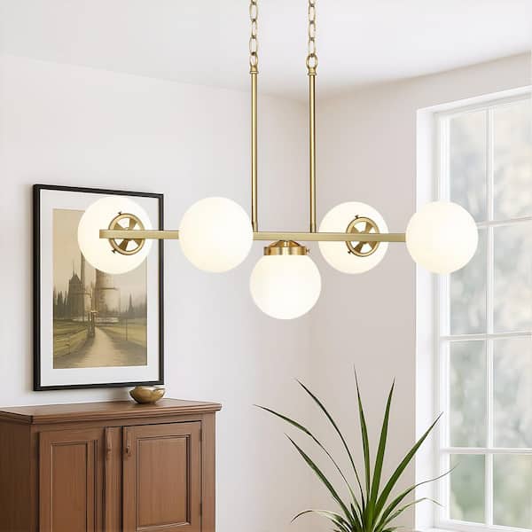MLiAN 5-Light Gold Modern Linear Chandelier Kitchen Island Pendant