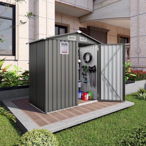 6 ft. W x 3.6 ft. D Gray Metal Peak Roof Storage Shed with Window and Lockable Door (21.6 sq. ft. )