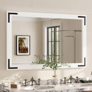 48 in. W x 30 in. H Rectangular Rustic Farmhouse Solid Wood Framed, Tempered Glass Wall Bathroom Vanity Mirror in White