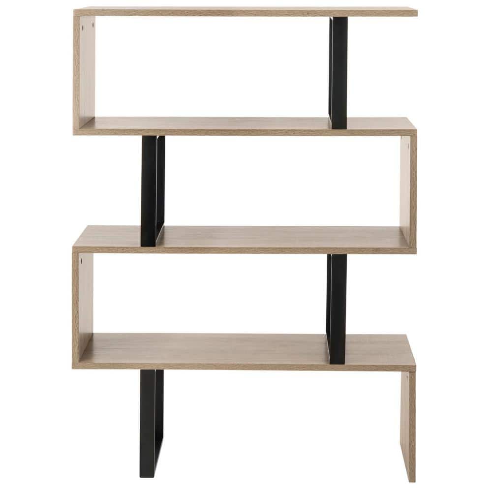 Louise 35'' Oak and Black Iron Mid-Century Geometric Bookcase