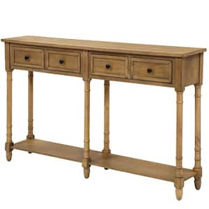 58 in. Console Table Sofa Table Easy Assembly with 2-Storage Drawers and Bottom-Shelf - Old Pine