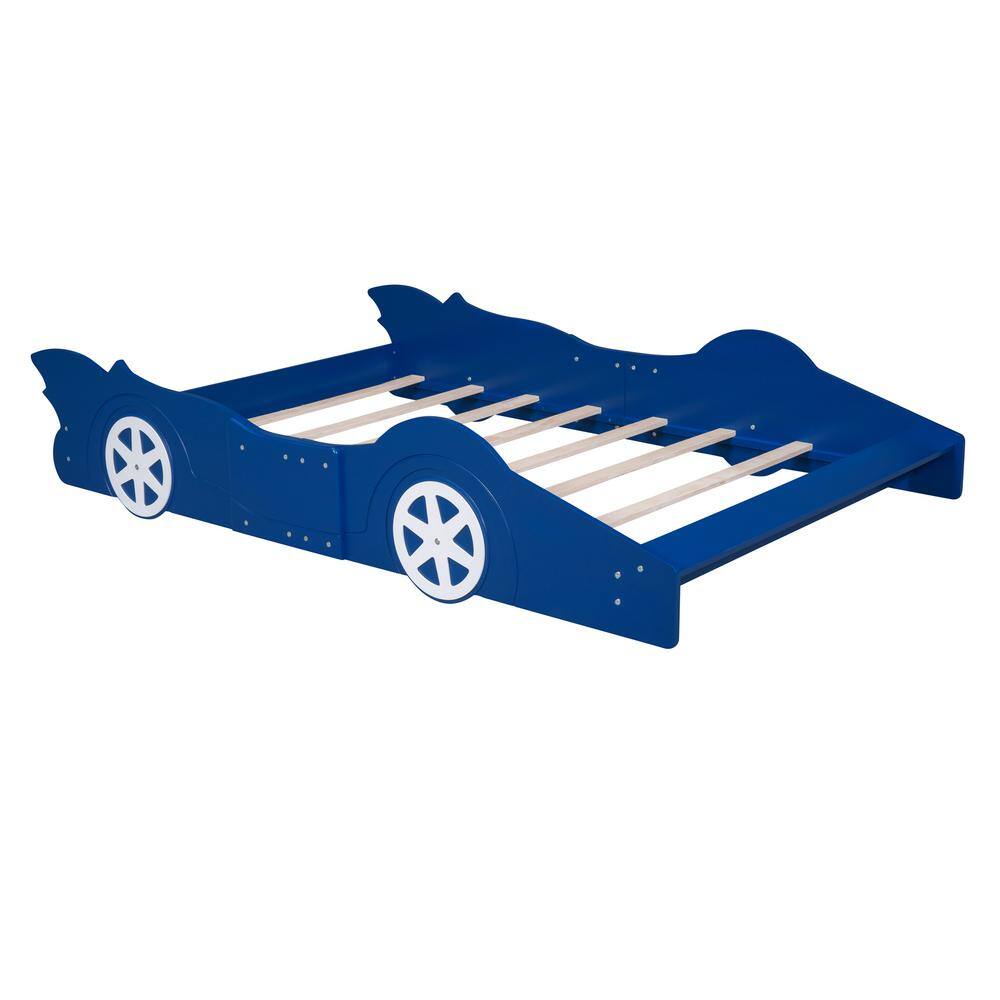 Harper & Bright Designs Blue Full Size Race Car-Shaped Platform Bed ...