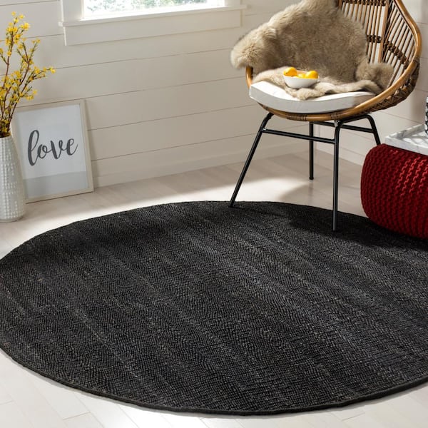 Natural Fiber Black 6 ft. x 6 ft. Round Solid Area Rug