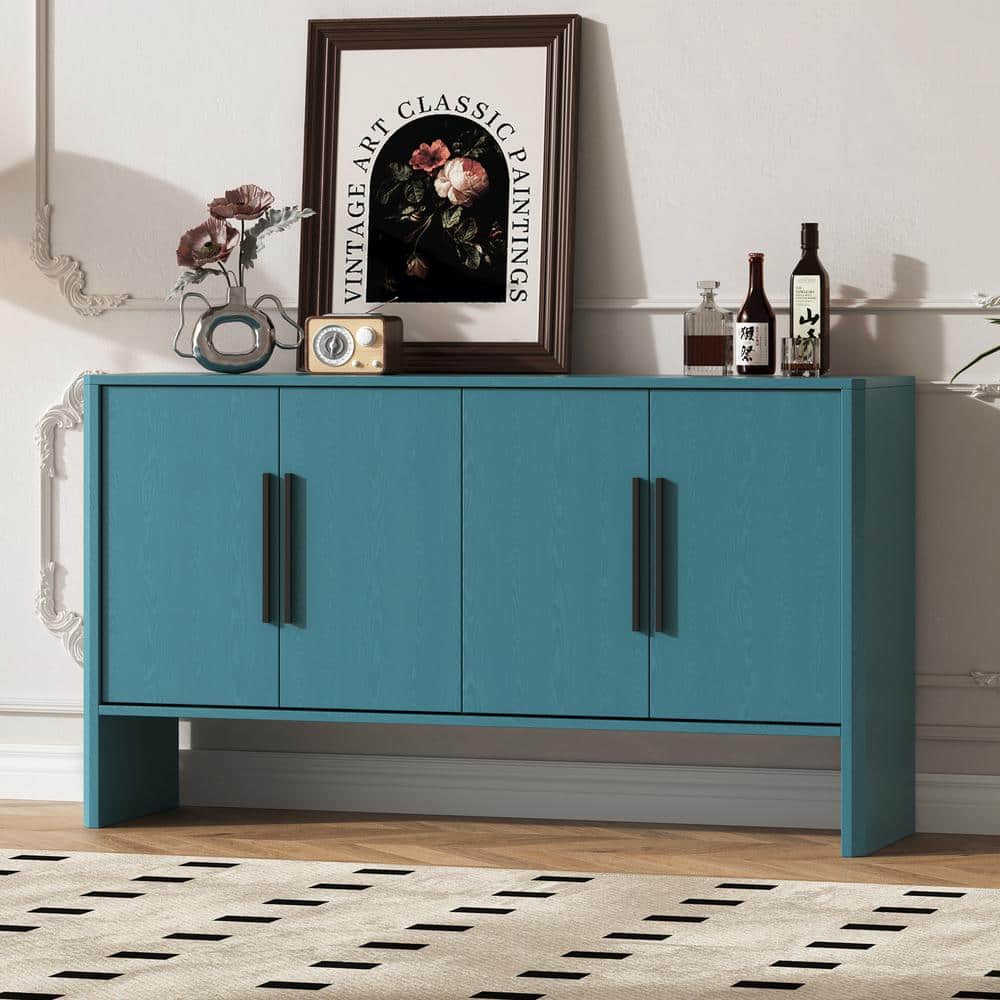 Antique Blue MDF 59 in. Hinged Door Sideboard with Adjustable Shelves