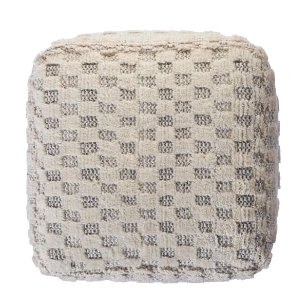 LR Home Tufted store Checkered Geometric Pouf, 18