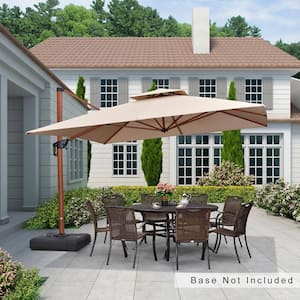 11 ft. Square All-aluminum 360-Degree Rotation Wood pattern Cantilever Offset Outdoor Patio Umbrella in Beige