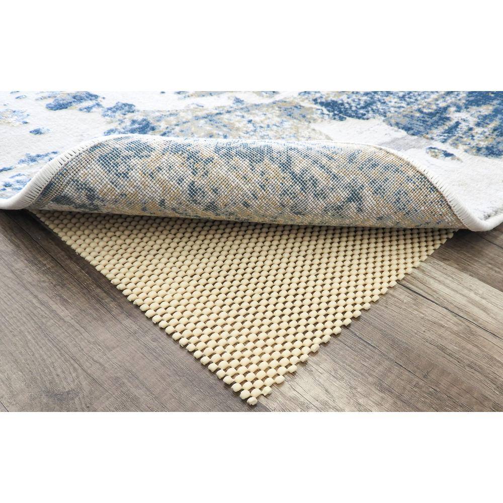 Sapphire Blue and Ivory Abstract Polyester Runner Rug