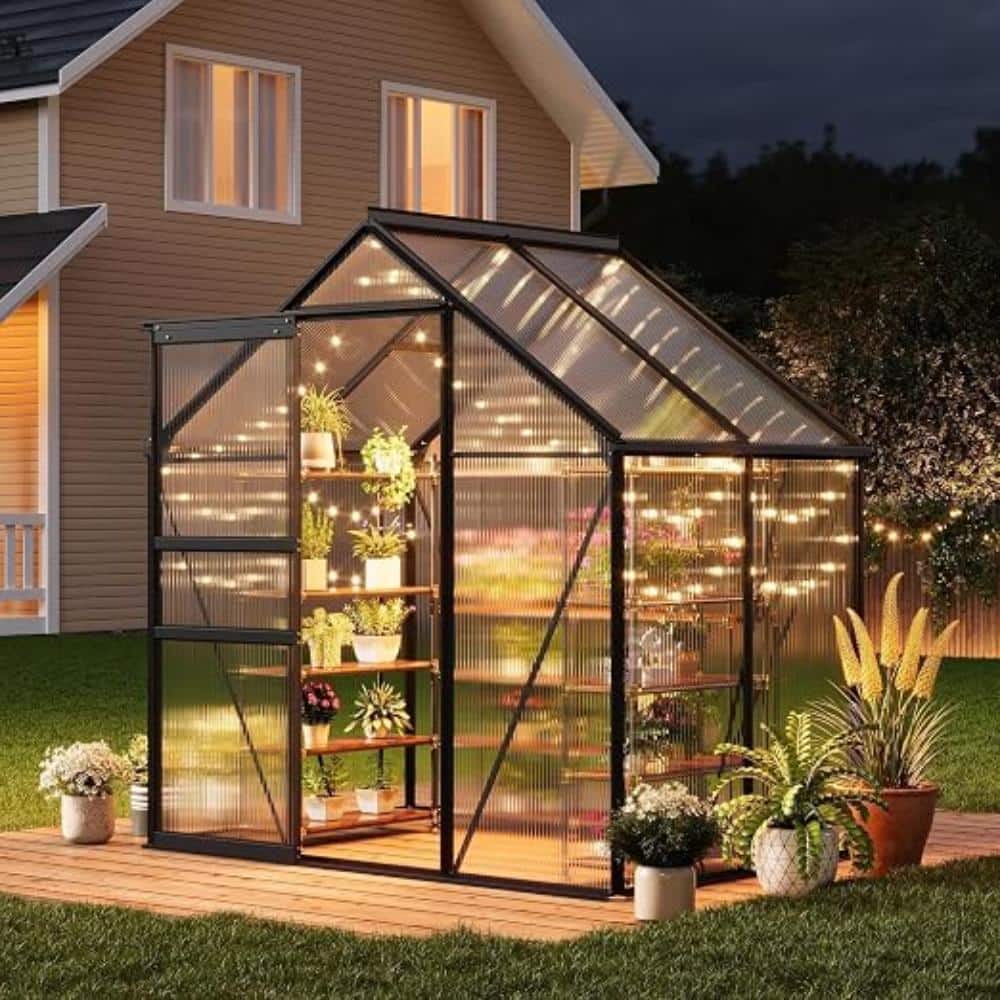 homfan 6x4 FT Heavy Duty Polycarbonate Greenhouse, Aluminum Frame