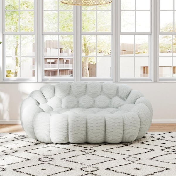79 in. Modern Bubble Couch, Armless Comfy Fabric Loveseat Lazy Floor Curved Leisure Sofa in Gray for Small Space Bedroom