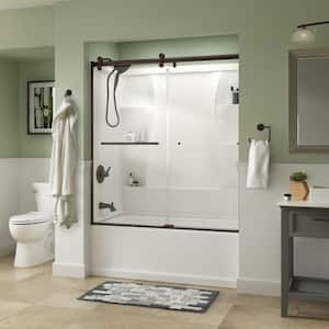 Contemporary 60 in. x 58-3/4 in. Frameless Sliding Bathtub Door in Bronze with 1/4 in. Tempered Clear Glass