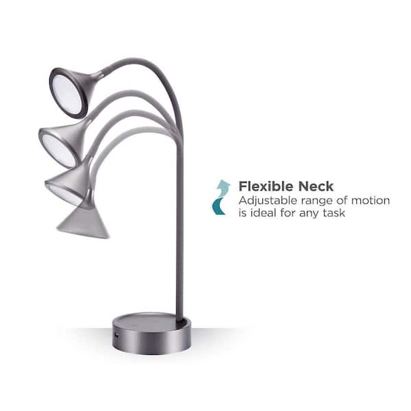 BLACK+DECKER 16 in. Gray Gooseneck LED Desk Lamp with 3 Brightness
