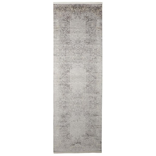 2 ft. x 12 ft. Gray, Ivory Oriental Runner Rug