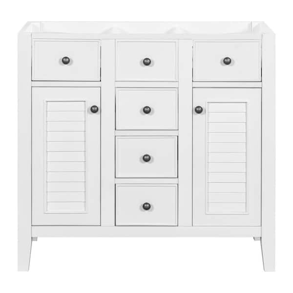 Unbranded Serenitree 36 in. W x 17.09 in. D x 33.4 in. H Bath Vanity Cabinet without Top in White w/Two Cabinets and Five Drawers
