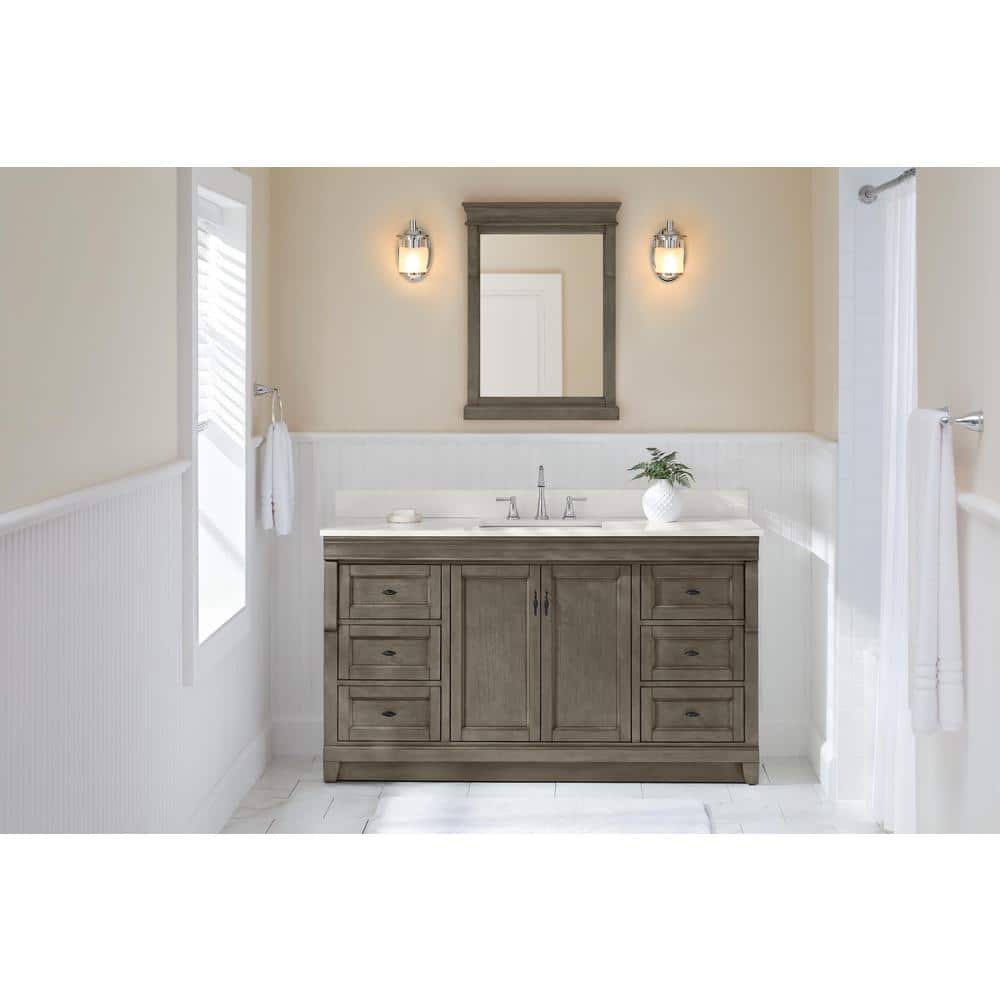 60" Distressed Grey MDF Freestanding Bathroom Vanity with Black Hardware