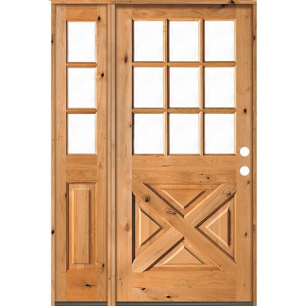 Krosswood Doors 50 in. x 80 in. Knotty Alder 2-Panel Left-Hand/Inswing Clear Glass Clear Stain Wood Prehung Front Door w/Left Sidelite