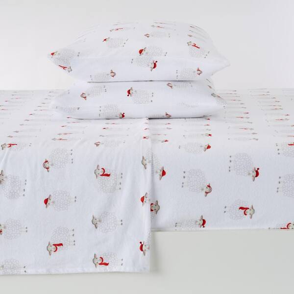 FRESHFOLDS 4-Piece White Printed Turkish Cotton Full Premium Winter Bed Sheet Set
