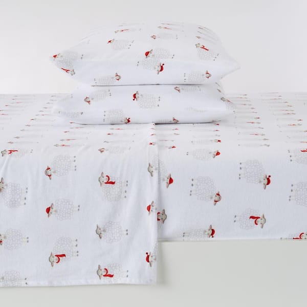 FRESHFOLDS 4-Piece White Printed Turkish Cotton Queen Premium Winter Bed Sheet Set