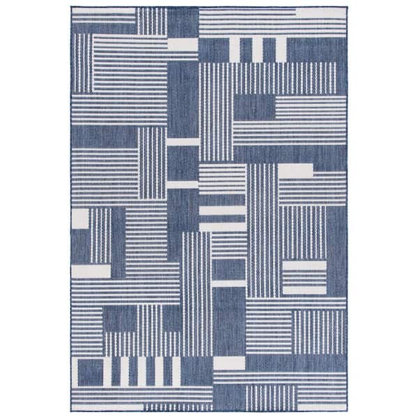 Beach House 5 ft. x 8 ft. Navy/Ivory Geometric Solid Striped Indoor/Outdoor Area Rug