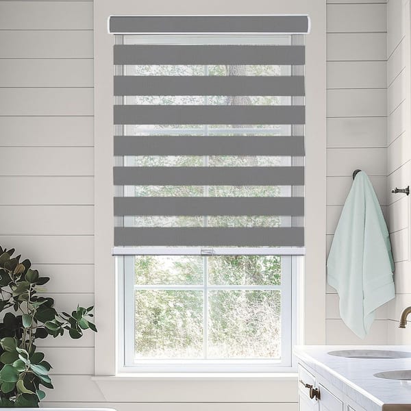 Chicology Basic Slate Cordless Cut-to-Width Light Filtering Dual Layer Zebra Roller Shade 43 in. W x 72 in. L
