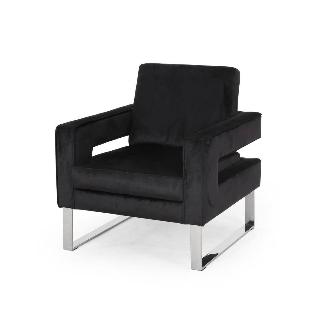 Black Velvet Geometric Club Accent Chair with Stainless Steel Legs
