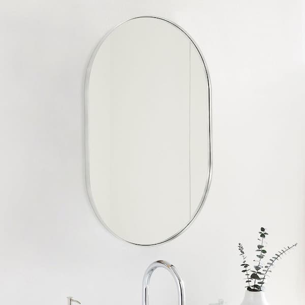 Sliver 20 in W x 33 in. H Oval Metal Framed Wall Mirror