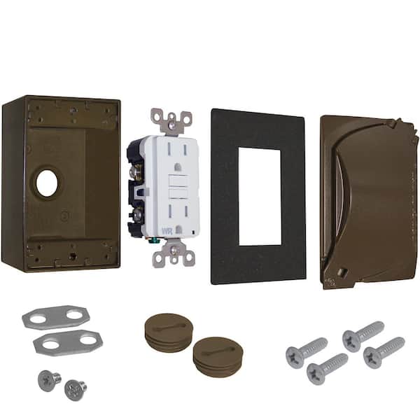 1-Gang Metal Weatherproof GFCI Receptacle Kit, Bronze