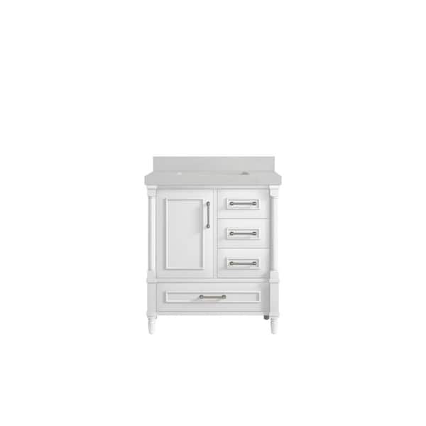 Willow Collections Hudson 30 in. W x 22 in. D x 36 in. H Bath Vanity in White with 2 in. Carrara Quartz Top