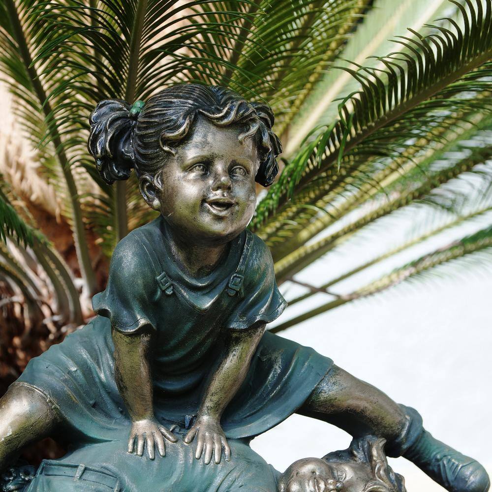 Whimsical Playfulness Antique Finish Children Garden Statue