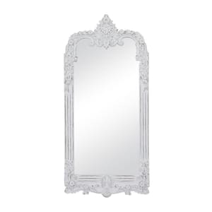 77 in. x 36 in. Intricately Carved Acanthus Rectangle Framed White Floral Wall Mirror