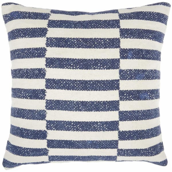 HomeRoots Jordan Navy Striped Cotton 20 in. x 20 in. Throw Pillow