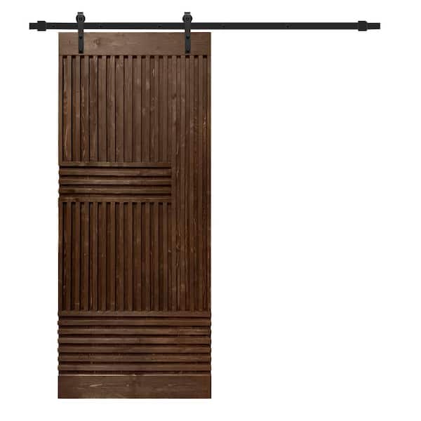 CALHOME Japanese 24 in. x 84 in. Espresso Stained Pre-Assemble Wood Interior Sliding Barn Door with Hardware Kit